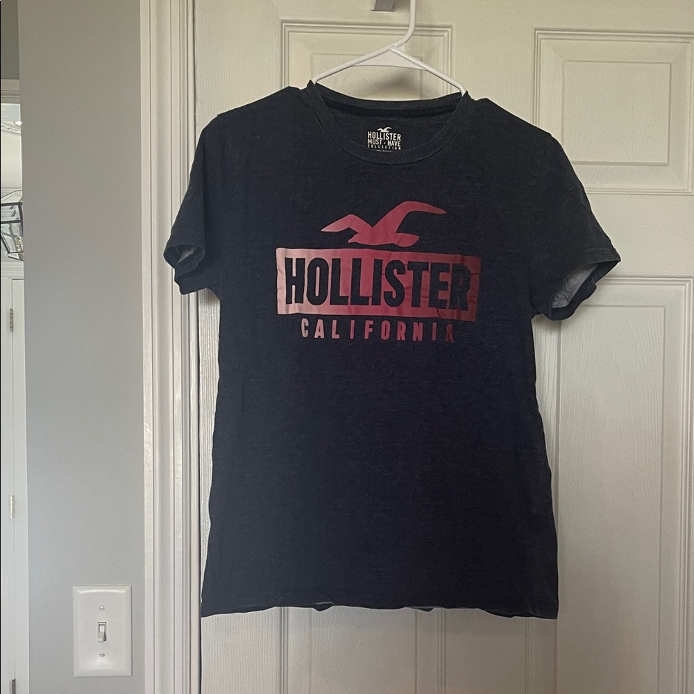 Hollister Dark Tee with Vibrant Pink Graphic